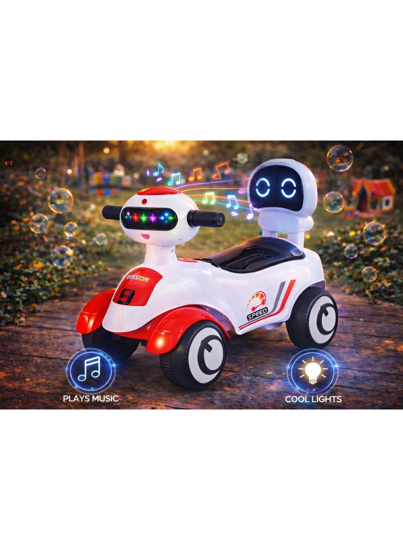 StarMarz Premium Robot Ride-On Push Car – Foot-to-Floor Ride-On with LED Panel & Backrest – Toddler Scooter (1–5 Years), White & Red - Image 2